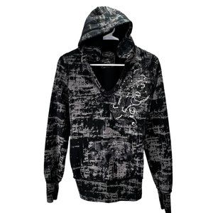 Maurices Metallic Hoodie size S Black Studded Tie Dye Pullover V Neck